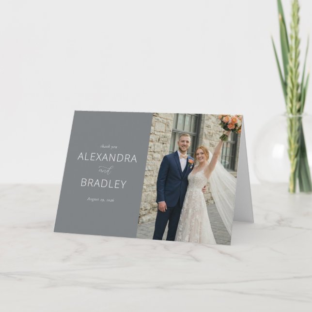 Joyful Grey Elegant Photo Thank You Card (Front)