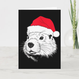 Joyful Groundhog Santa On Groundhog Christmas Card
