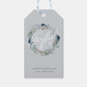 Joyful Happy Holidays Winter Wreath Snow Christmas Gift Tags