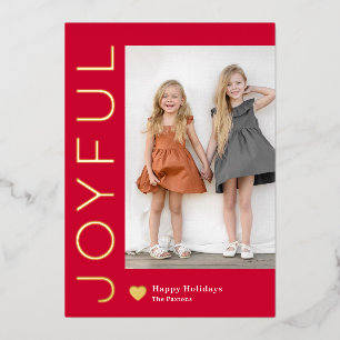 Joyful Heart Foil Holiday Card Editable Colour