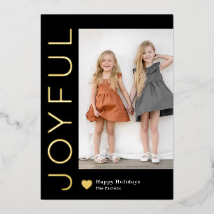 Joyful Heart Foil Holiday Card Editable Colour