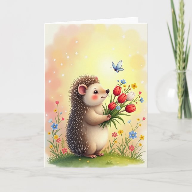 Joyful Hedgehog Birthday Card (Front)