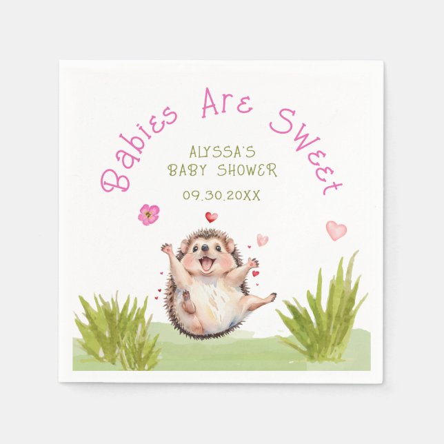 Joyful Hedgehog Garden Party Sweet Baby Shower Napkin (Front)