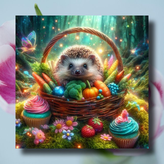 Joyful Hedgehog Woodland Easter Basket Holiday Card (Creator Uploaded)