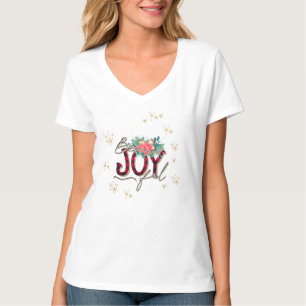 Joyful Holiday Floral and Plaid Christmas T-Shirt