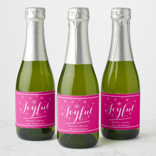Joyful Holiday Gift Script Name Hot Pink Mini Sparkling Wine Label