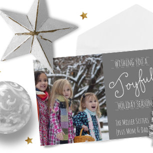 Joyful Holiday Modern Family Photo Folded Card