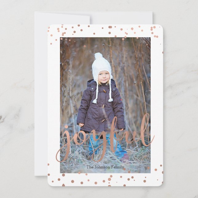 Joyful Holiday | Rose Gold Foil | Photo Card (Front)