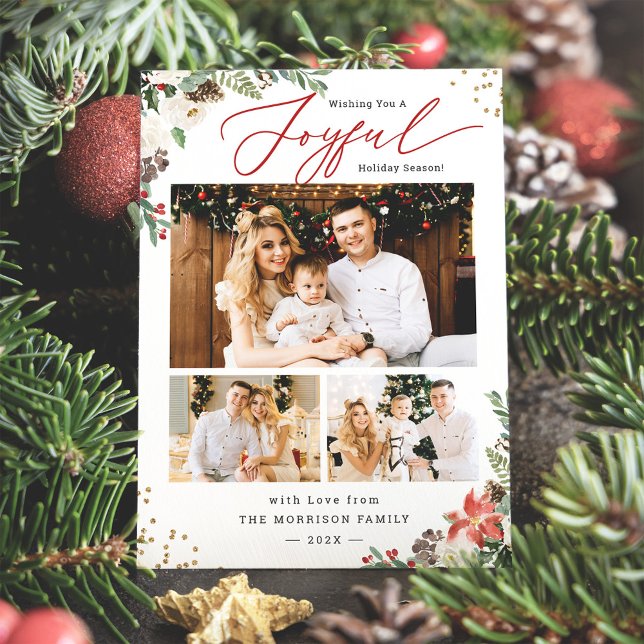 Joyful Holiday Season Winter Floral 3 Photo Cards (Creator Uploaded)