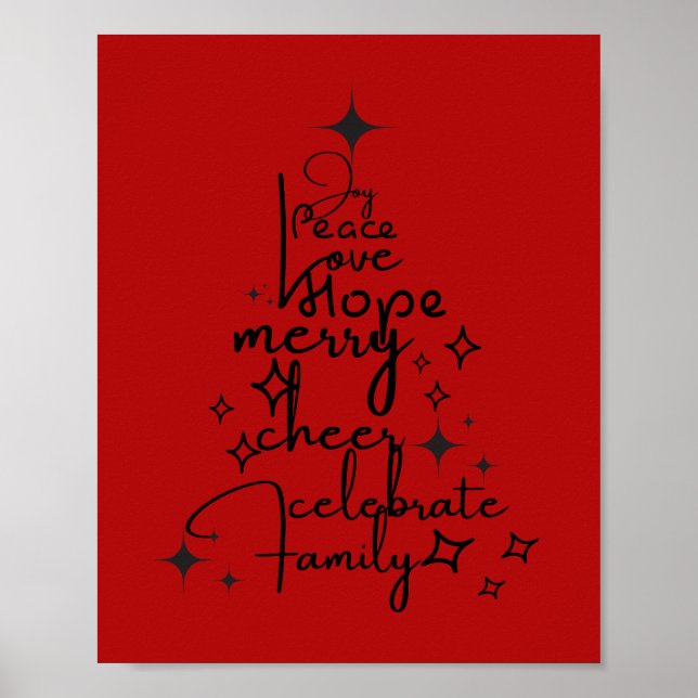 Joyful Holiday Tree - Typography Art Festive Words Poster (Front)