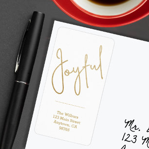 JOYFUL Holiday Wishes Gold Faux Foil Label