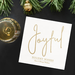 JOYFUL Holiday Wishes Gold Faux Foil Napkin