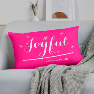 Joyful Holidays Script Family Name Chic Hot Pink   Lumbar Cushion