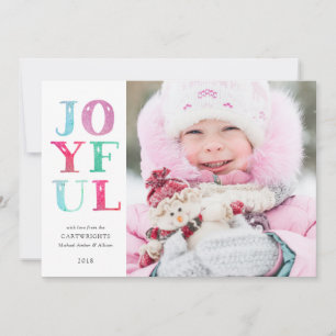 JOYFUL HOLIDAYS Whimsical Pastel One Photo Holiday Card