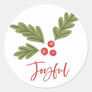 Joyful Holly Berry Modern Bold Holiday Red Classic Round Sticker