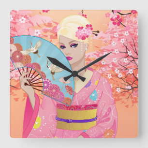 Joyful in Japan Square Wall Clock