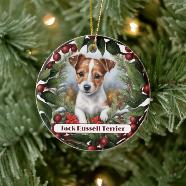 Joyful Jack Russel, Personalise Christmas  Ceramic Tree Decoration (Tree)