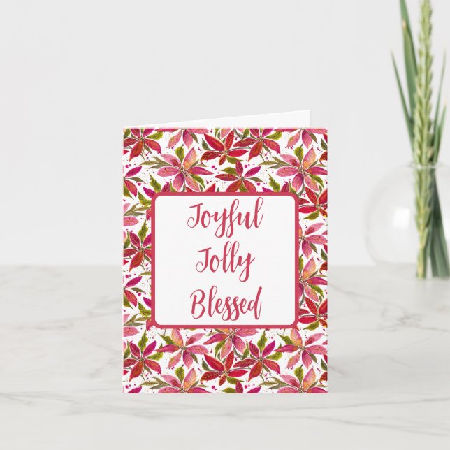 Joyful Jolly Blessed Poinsettia Holiday Card (Front)