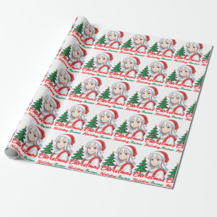 Joyful kawaii girl - Christmas Holiday Anime Wrapping Paper