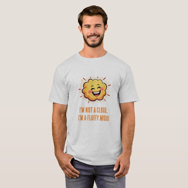 Joyful Laughing Kawaii Cloud Character Art T-Shirt (Front Full)