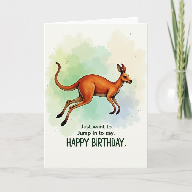 Joyful Leaping Marsupial Birthday Card (Front)