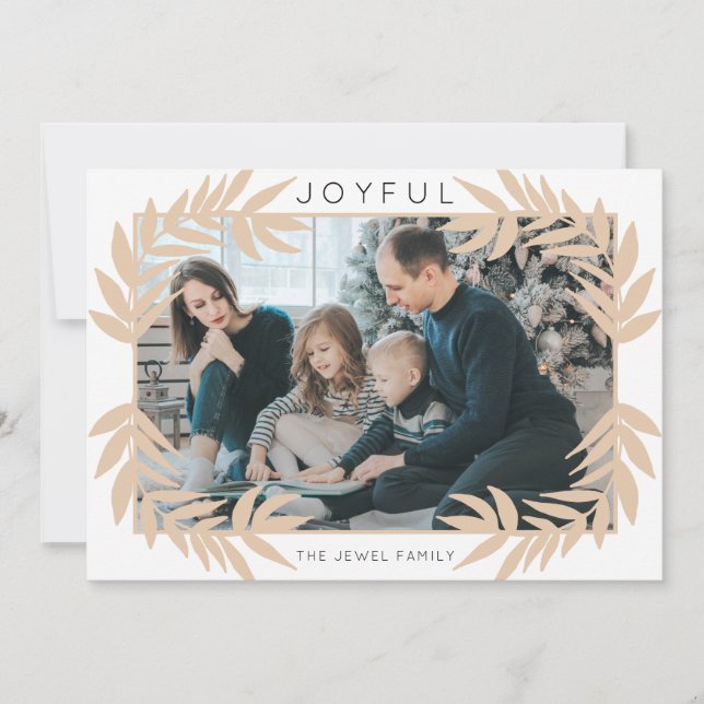 Joyful Leaves Paper Holiday Photo Card (Front)