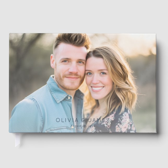 Joyful Light Blue Contemporary Photo Guest Book (Front)