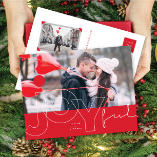 Joyful Lines Big Red Dot Modern Typography Photo Holiday Postcard