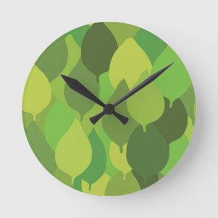 Joyful Lush Leaves - seamless surface pattern. Round Clock