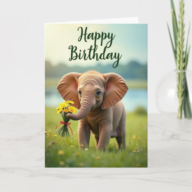 Joyful Meadow Elephant Birthday Card (Front)