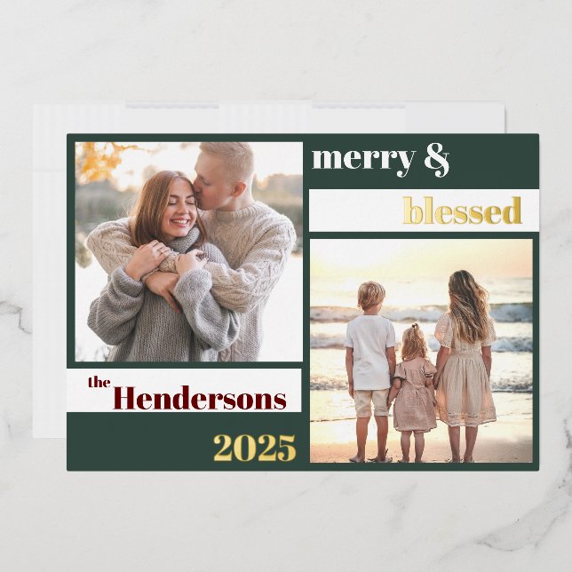 Joyful Merry Blessed Family Christmas Photo Green (Envelope)