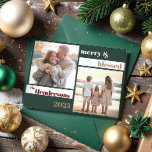 Joyful Merry Blessed Family Christmas Photo Green Holiday Card<br><div class="desc">This Christmas postcard features an area to add your own family photo,  a modern handwritten font and elegant green and white colour combination. Edit *most* wording to match your needs and edit all colours to your liking.</div>