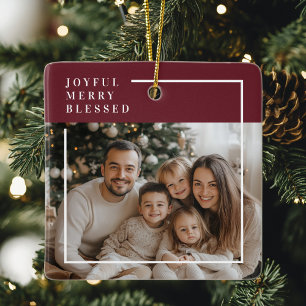 Joyful Merry Blessed Personalized Christmas Photo Ceramic Ornament