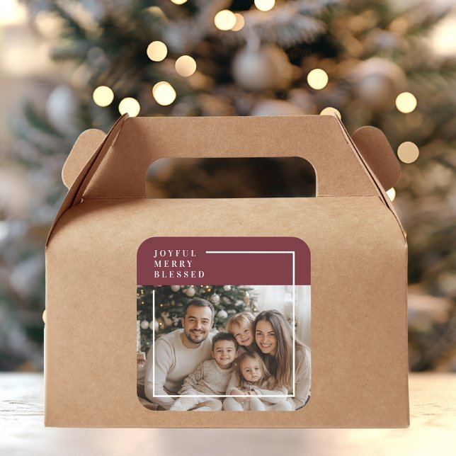 Joyful Merry Blessed Personalized Christmas Photo  Square Sticker (Creator Uploaded)