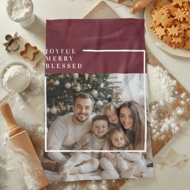 Joyful Merry Blessed Personalized Christmas Photo  Tea Towel (Creator Uploaded)