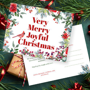 Joyful Merry Christmas winter watercolor floral Holiday Postcard