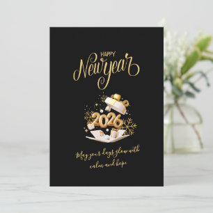 Joyful Minimalist holiday cards black gold gift