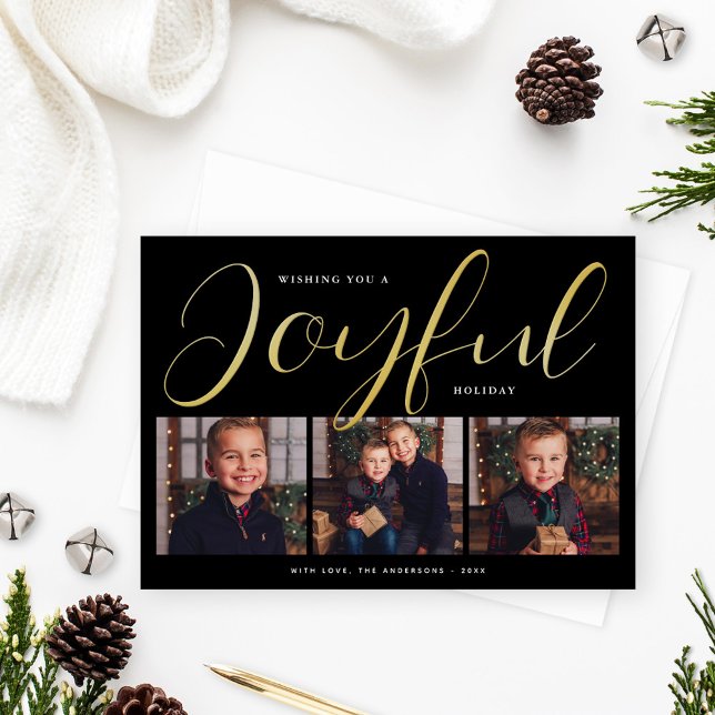 Joyful Modern Black and Gold Script Photo Collage (Creator Uploaded)