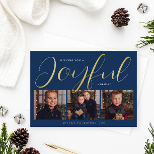 Joyful Modern Blue and Gold Script Photo Collage