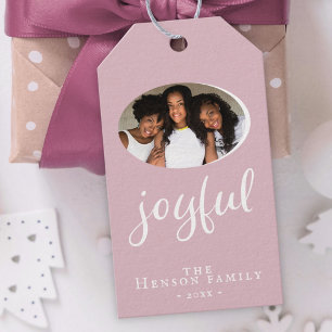 Joyful Modern Blush Pink Christmas Holiday Photo Gift Tags