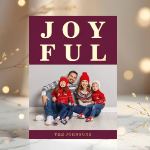 Joyful Modern Burgundy Photo Christmas Gold