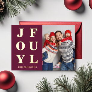Joyful Modern Burgundy Photo Christmas Gold