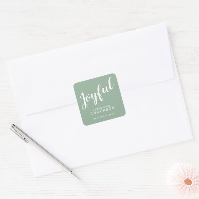 Joyful Modern Calligraphy Christmas Square Sticker (Envelope)