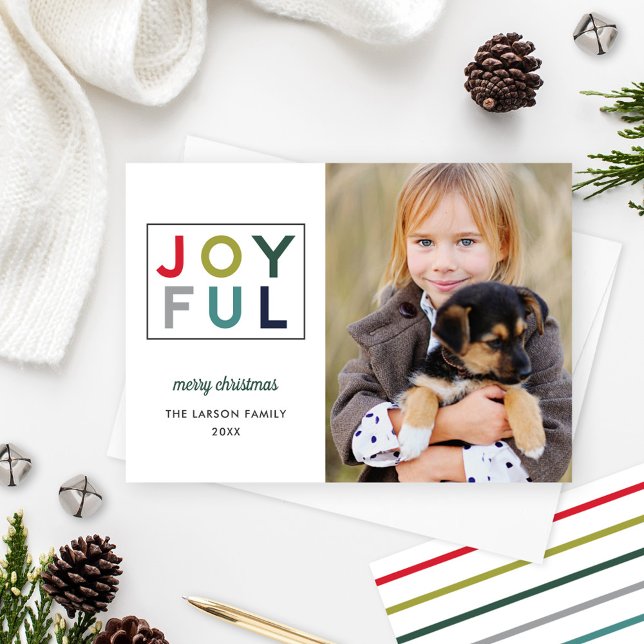 Joyful Modern Color Block Photo Holiday Card (Creator Uploaded)