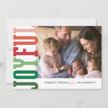 Joyful Modern Colourful Holiday Photo Card