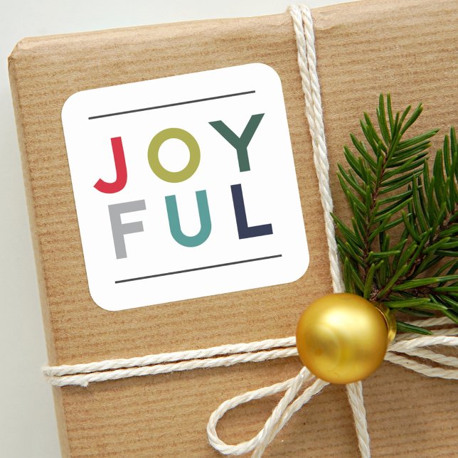 Joyful Modern Colourful Holiday Typography Square Sticker (Creator Uploaded)