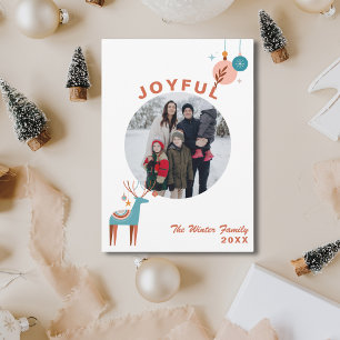 Joyful Modern Festive Reindeer Photo  Holiday Card