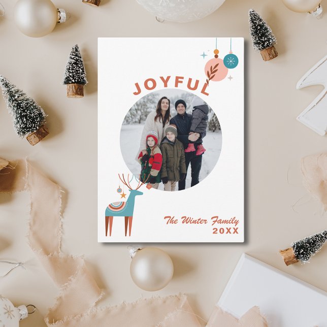 Joyful Modern Festive Reindeer Photo  Holiday Card (Joyful Modern Festive Reindeer Photo Holiday Card
)