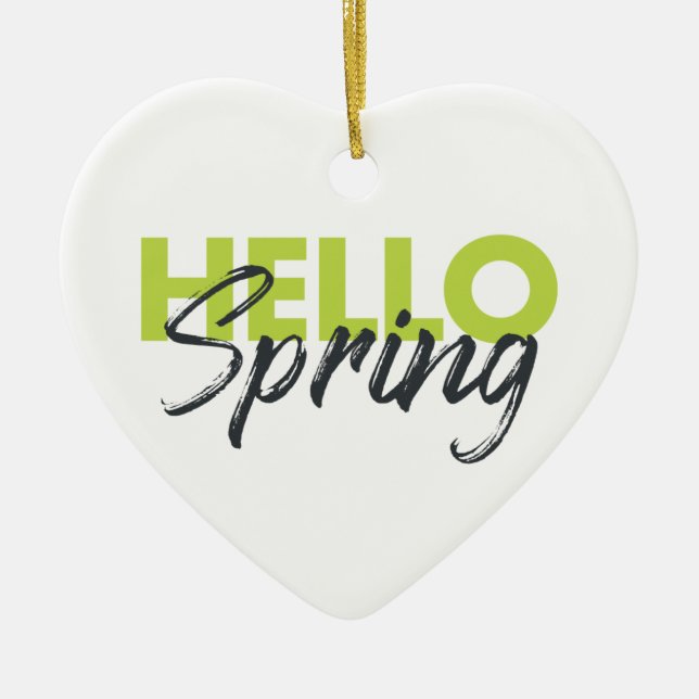 Joyful, modern, fun, vibrant design Hello Spring Ceramic Tree Decoration (Front)