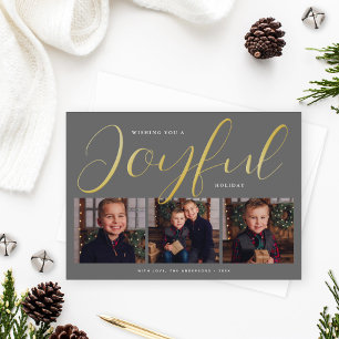 Joyful Modern Grey and Gold Script Photo Collage
